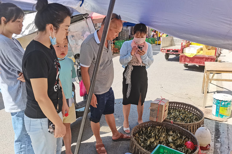 臨桂中心幫扶人員和幫扶對象一起在市場購買鴨苗（劉承斌攝）