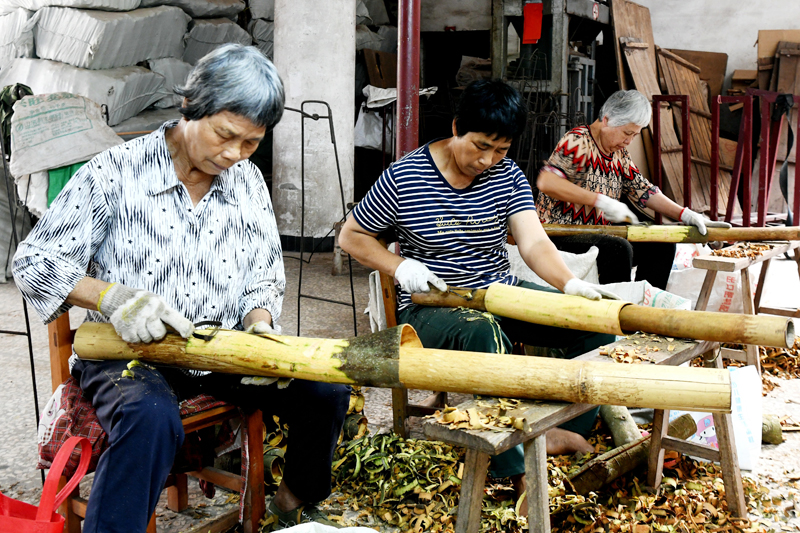 村民在容縣昌盛農(nóng)副產(chǎn)品有限公司車(chē)間里加工桂皮。